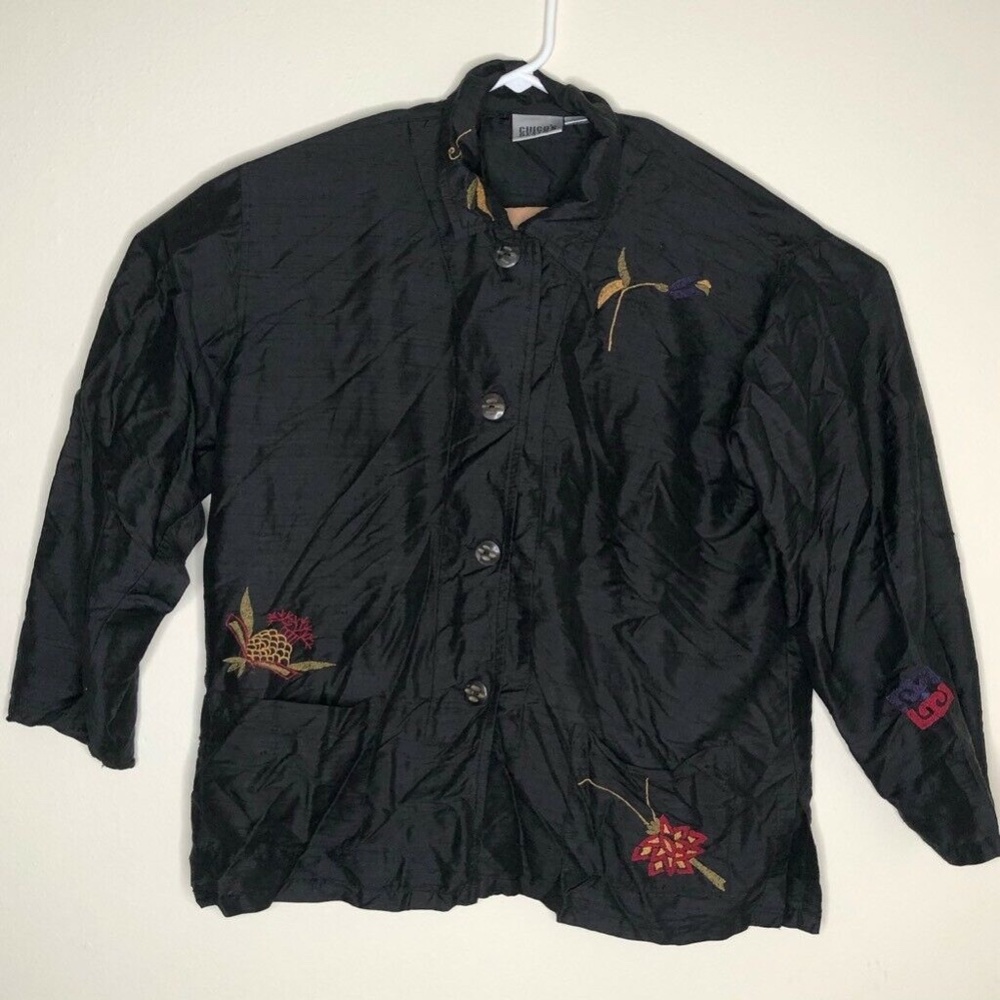 Chicos Embroidered Silk Long Sleeve Shirt XL 16